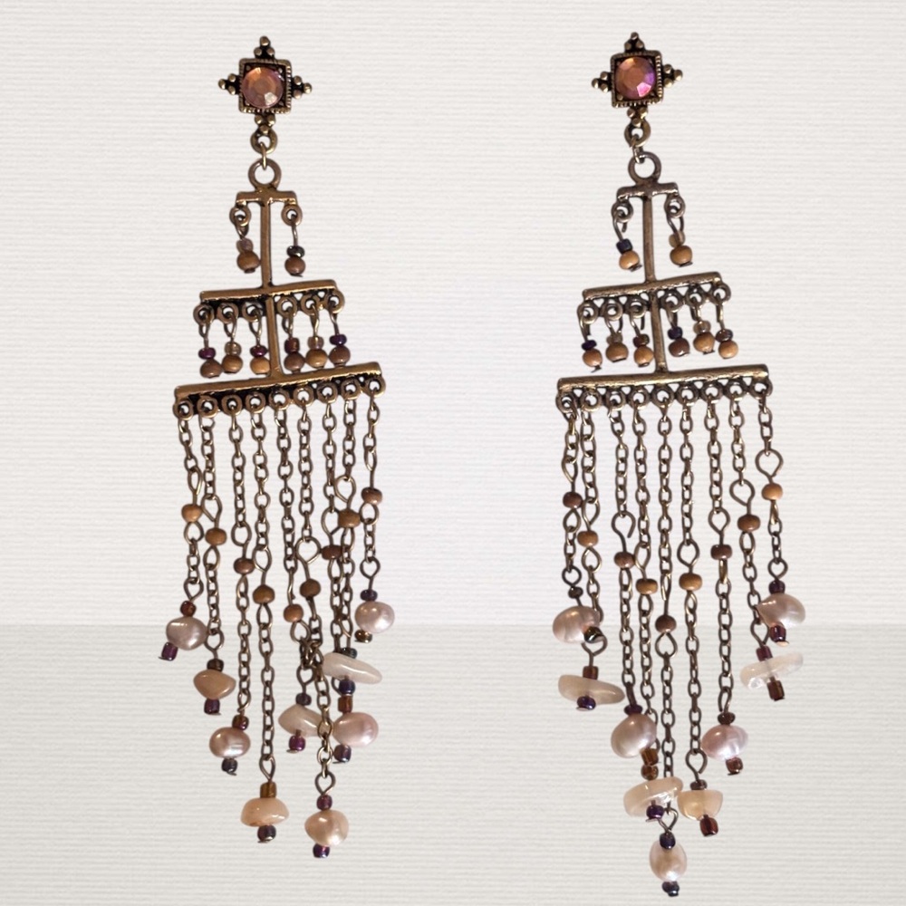 Delicate Champagne Pearl Chandelier Earrings